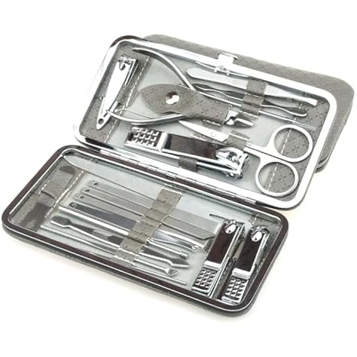 Manicure Set Nail Clippers Pedicure Kit Professional 19 Pcs Stainless Steel Grooming Tools Travel Case For Men Women Facial Ear Care - Image 1